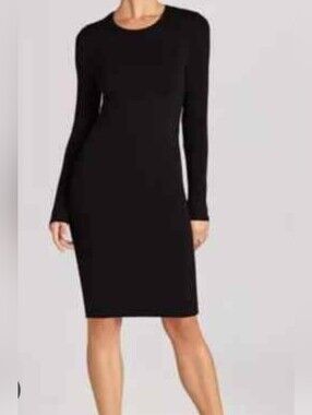 Lulu's Black Long-Sleeve Bodycon Midi Dress Size S Rayon Nylon Spandex